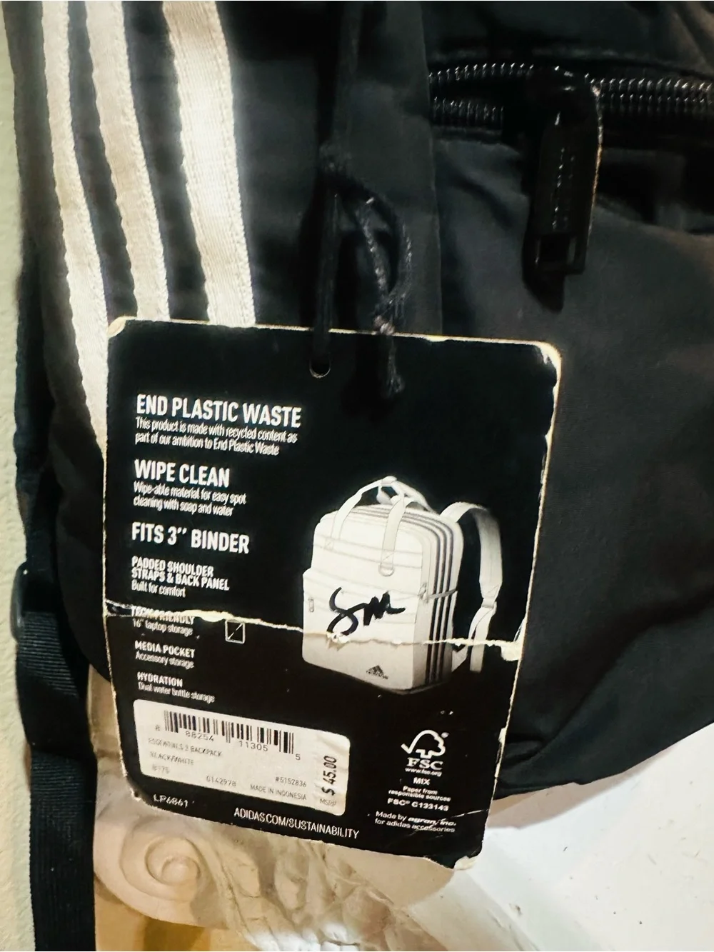 adidas Black Men's Everyday Backpack with Front Zip Pocket